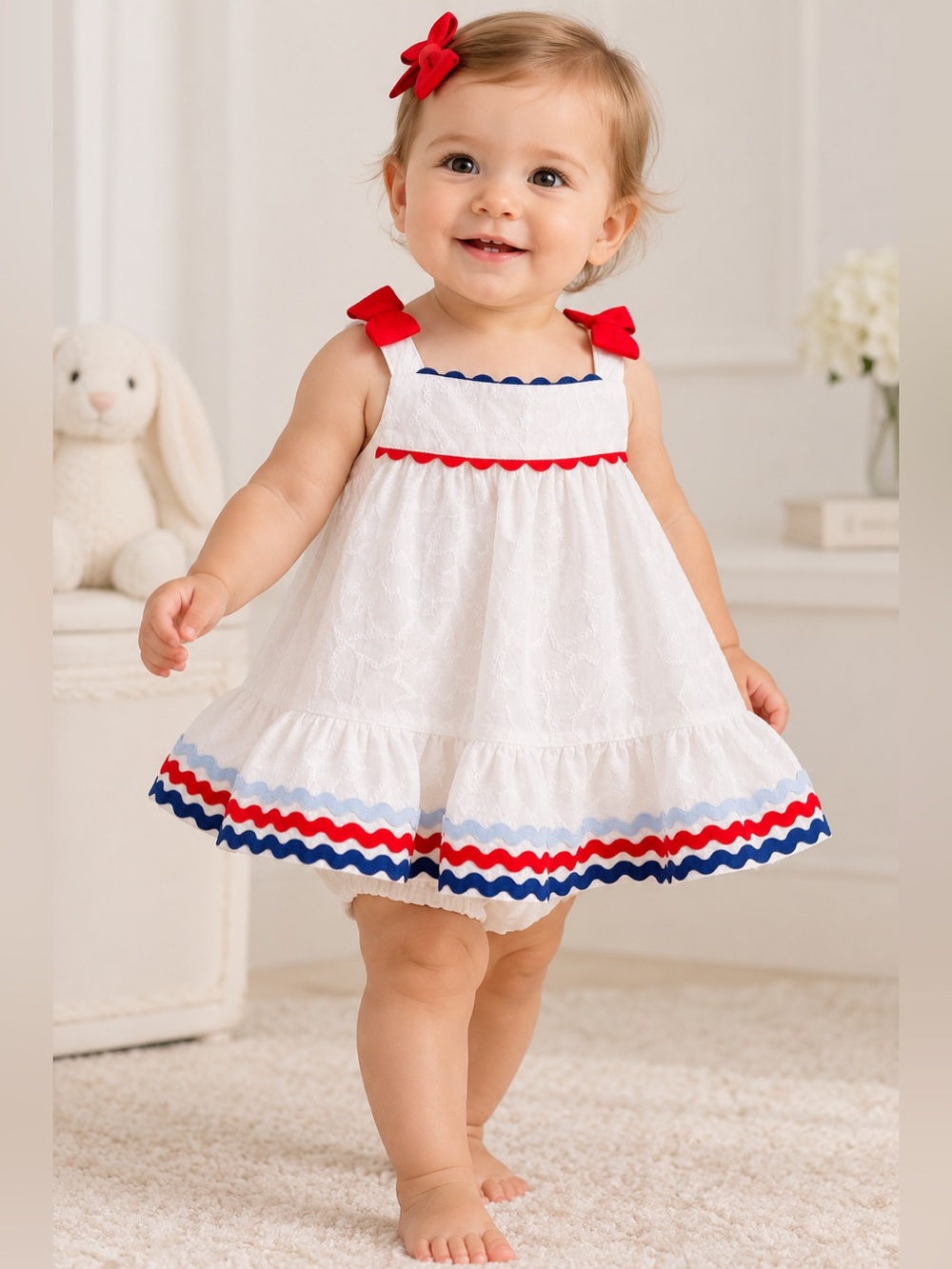 Tommy Bahama Baby Girl White Star Embroidered Dress & Bloomer Set NWT